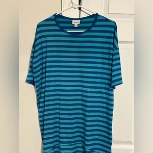 Lularoe Irma t shirt. Blue turquoise stripe. Nwot. XXS